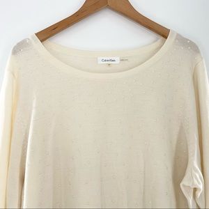 Calvin Klein Women's Cream Beaded Sweater